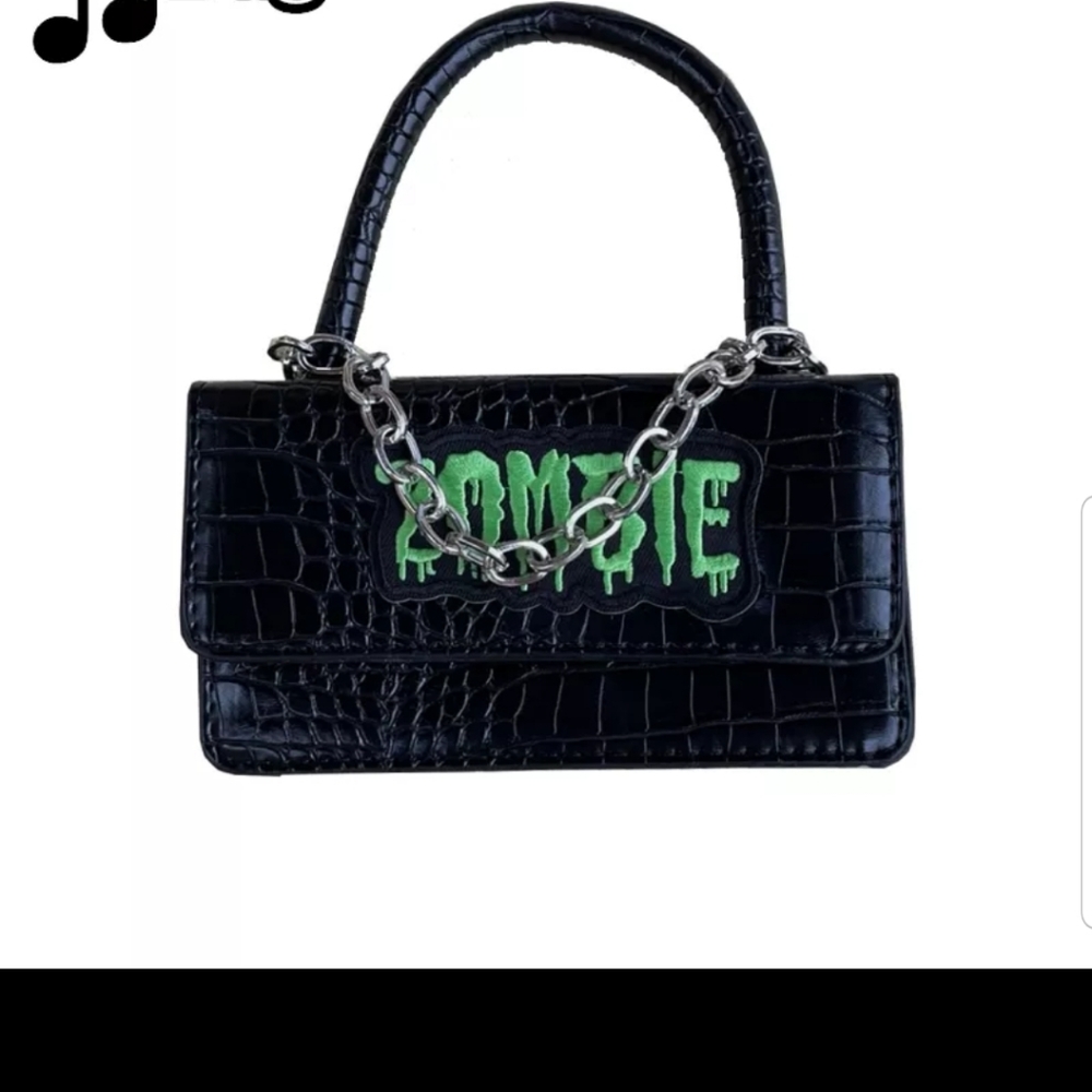 Y2K Punk Zombie Black Crocodile Print Patient Leather Sholder Bag! New!